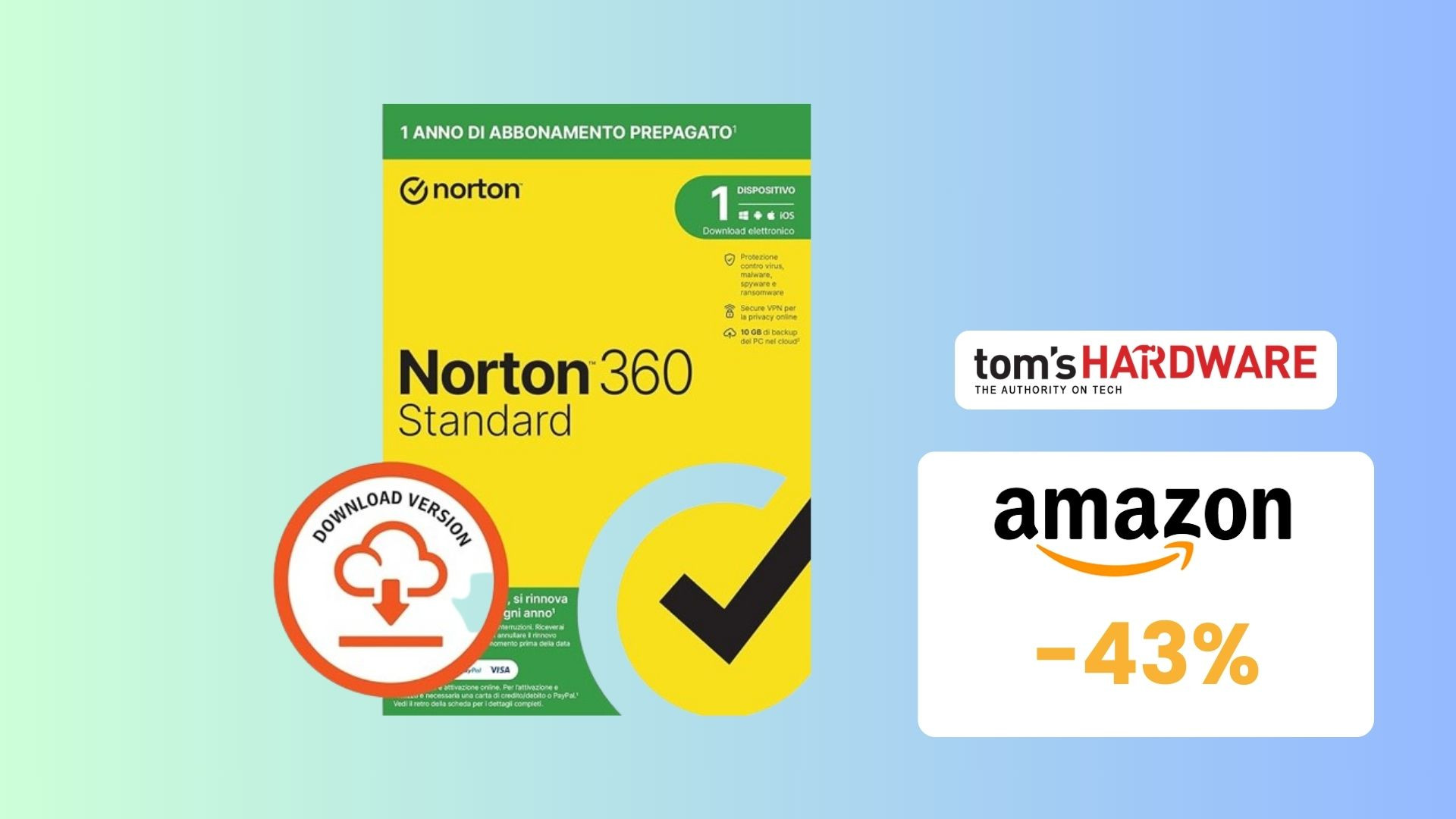 Norton 360 Standard 2024, Antivirus per 1 dispositivo, Licenza di 1 anno  con rinnovo automatico, PC, Mac, tablet e smartphone : : Software