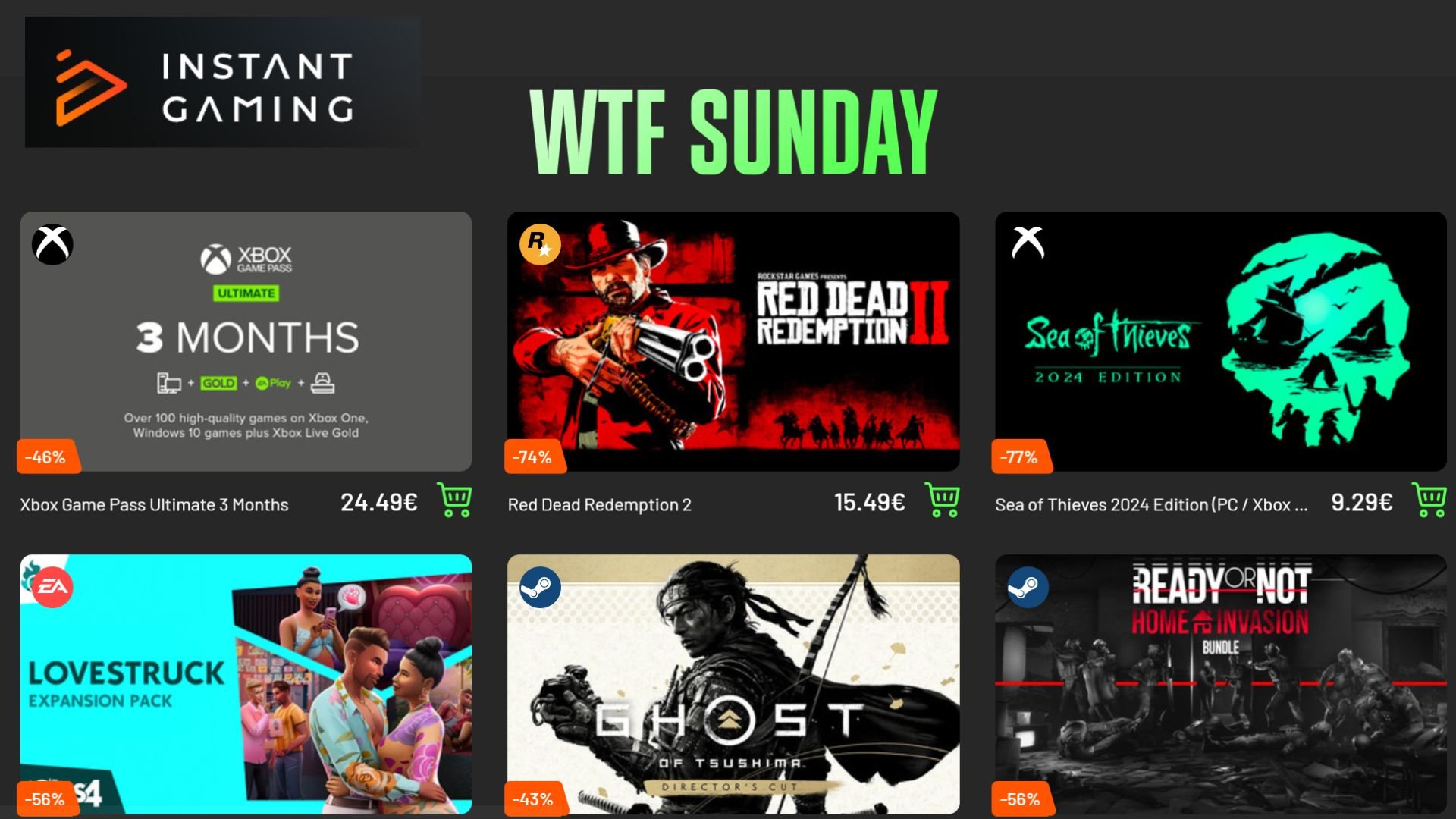 WTF Sunday: sconti FOLLI su Instant Gaming per questa domenica!